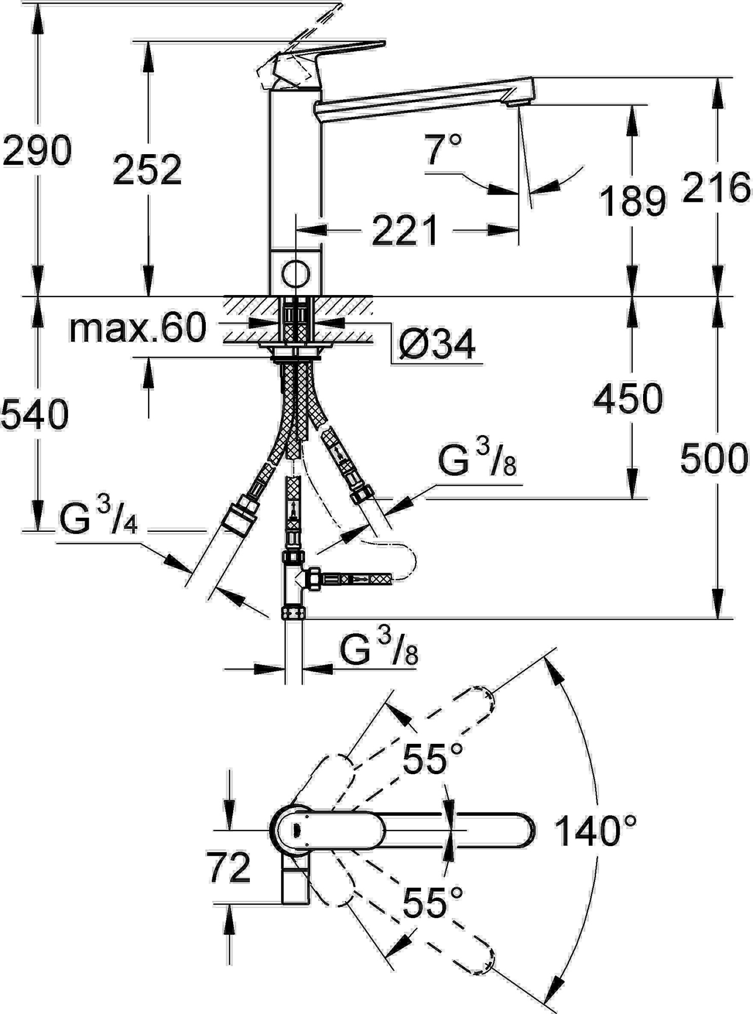 Смеситель Grohe Eurosmart Cosmopolitan 30195000 для кухни