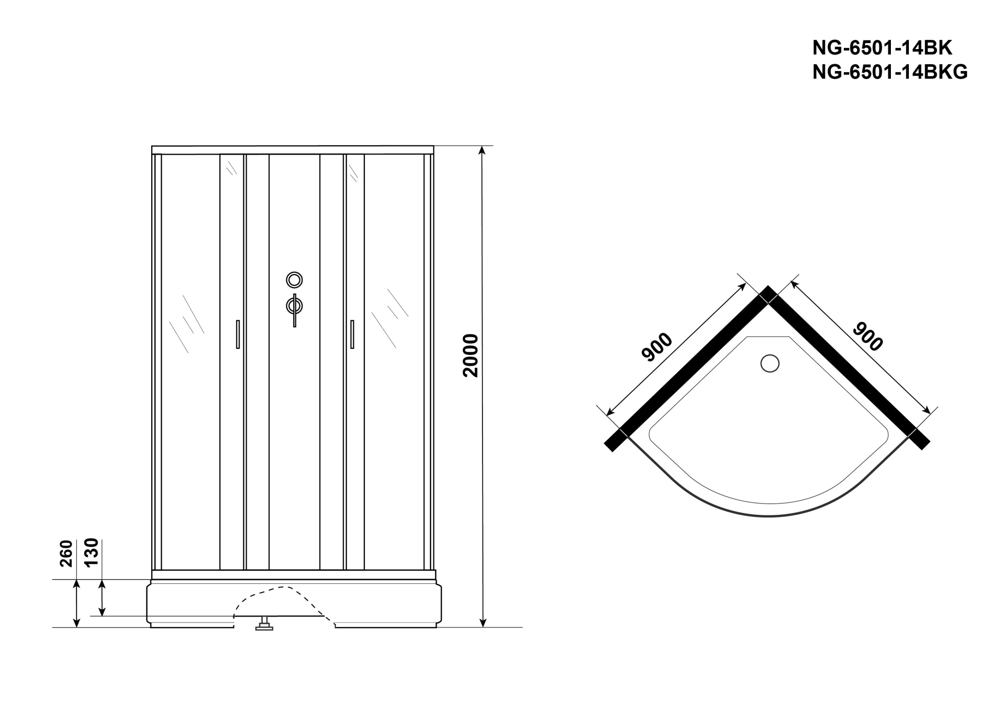 Душевая кабина Niagara Classic NG-6501-14BKG 90x90