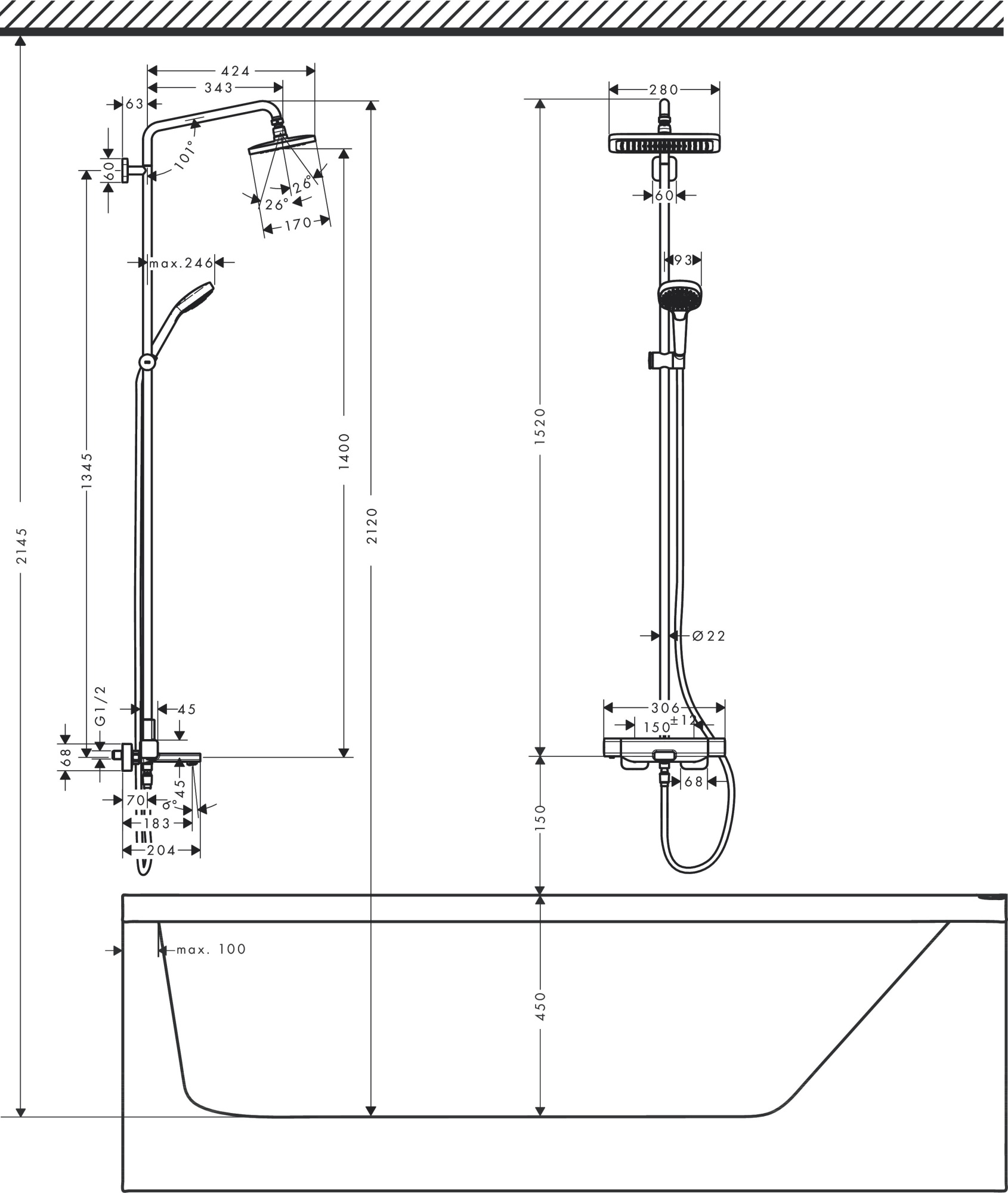 Душевая стойка Hansgrohe Croma E 27687000 с термостатом