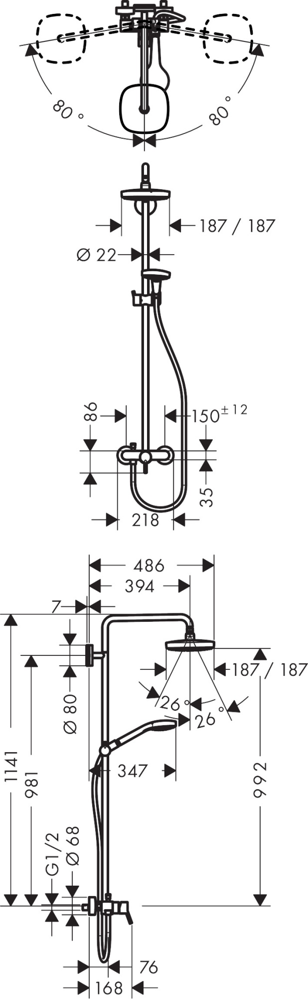 Душевая стойка Hansgrohe Croma Select E 27258400 со смесителем