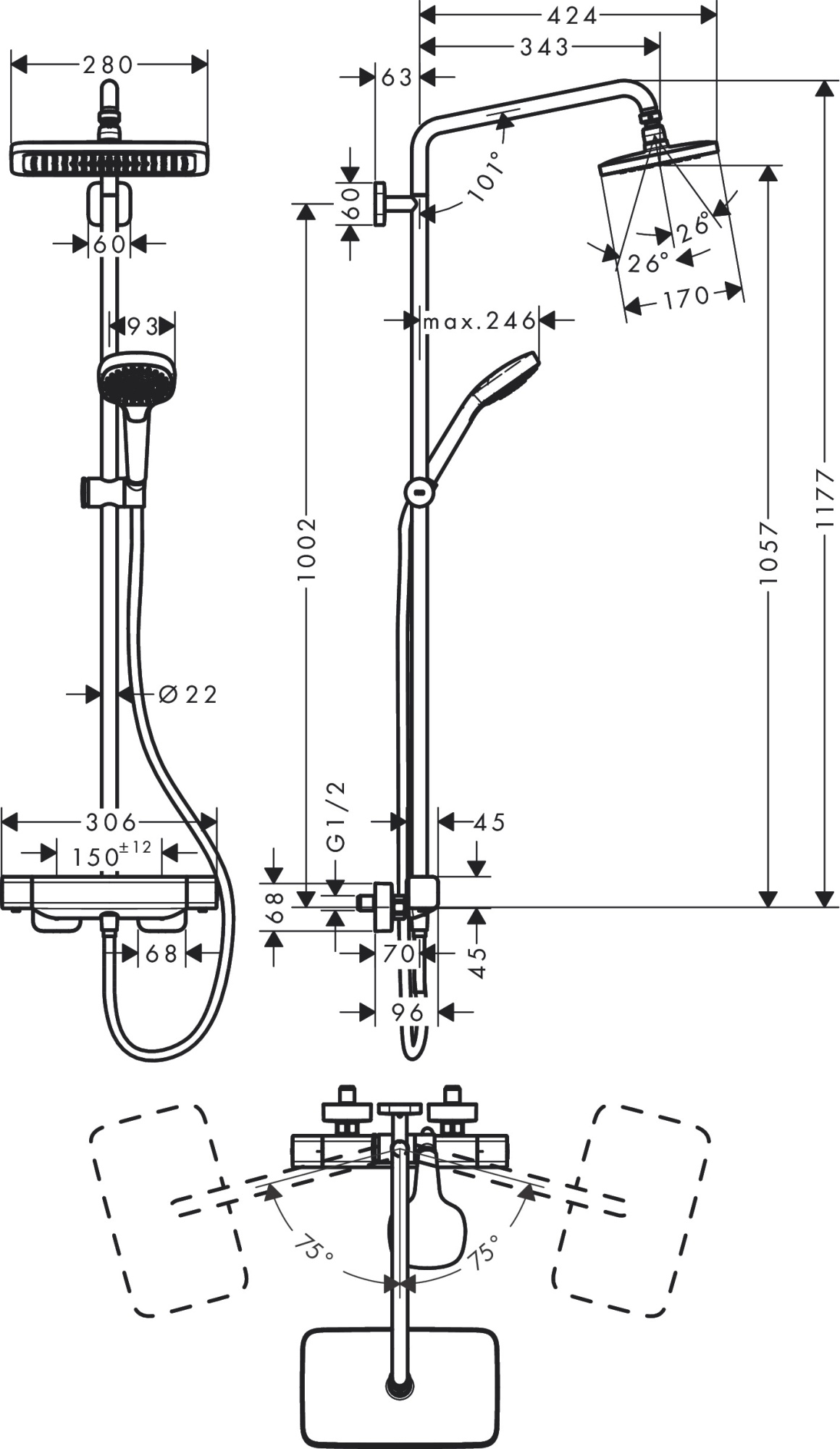 Душевая стойка Hansgrohe Croma E 27630000 с термостатом