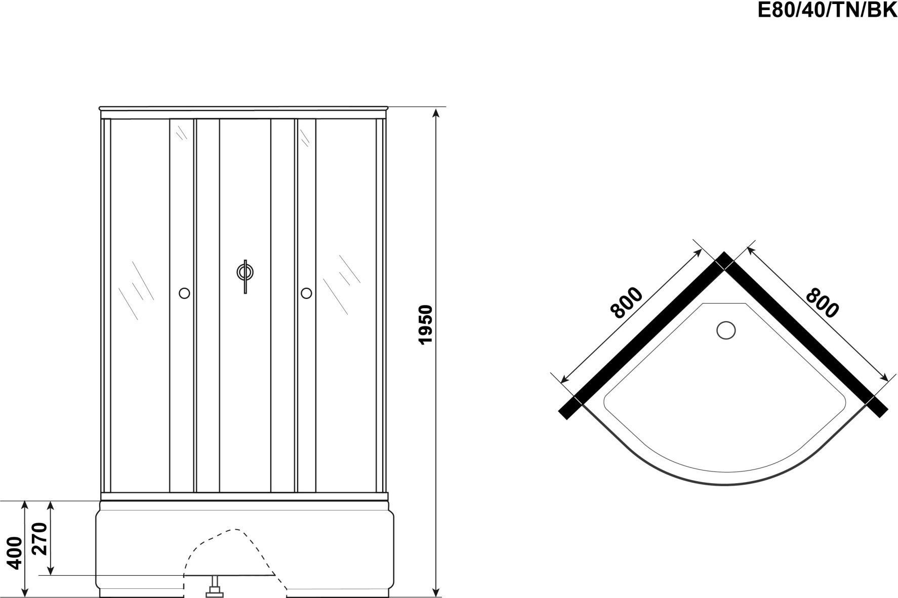 Душевая кабина Niagara Eco E80/40/TN/BK 80x80