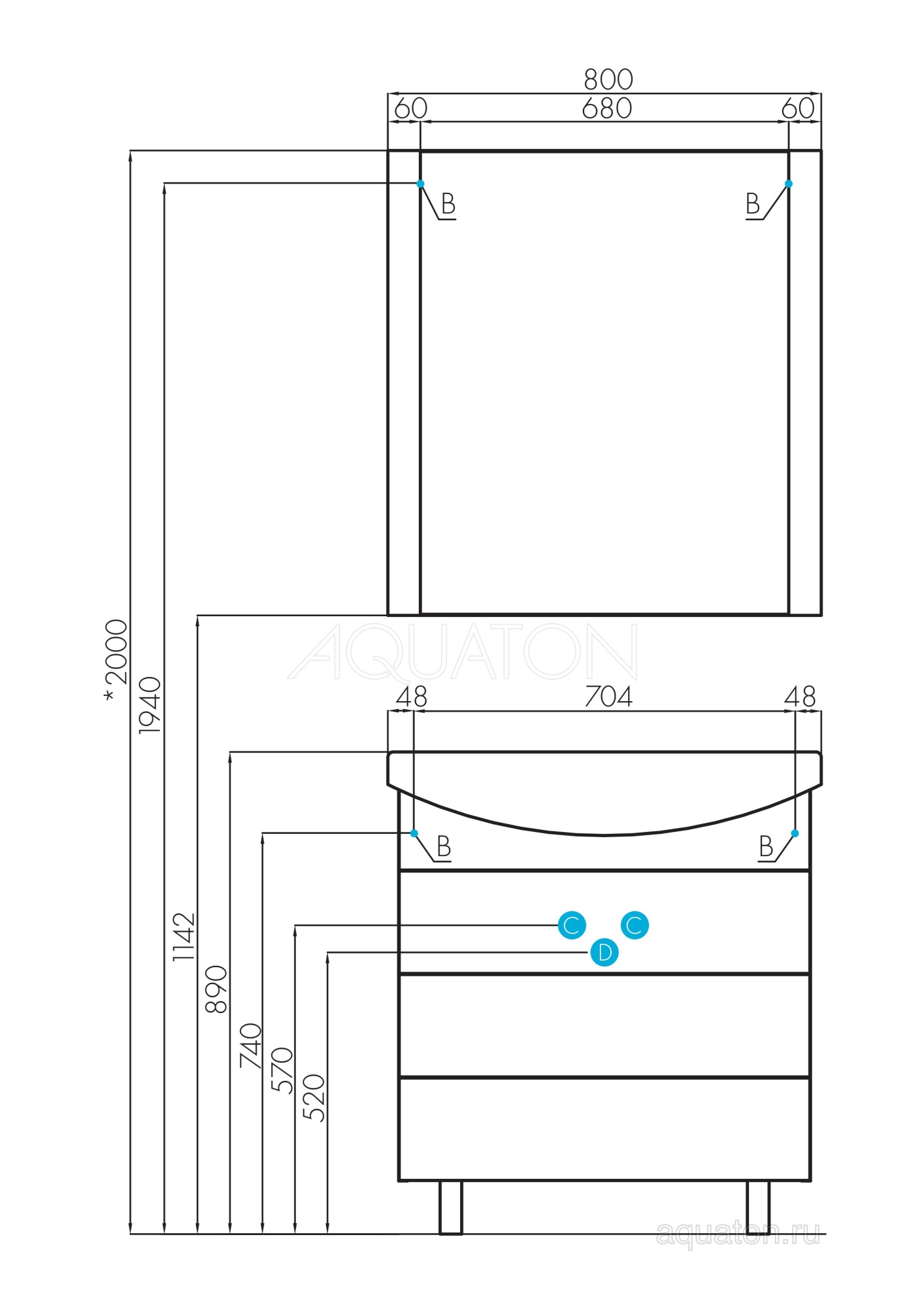 Тумба с раковиной Aquaton Ария 80 Н 1A1413K0AA950 черный глянец