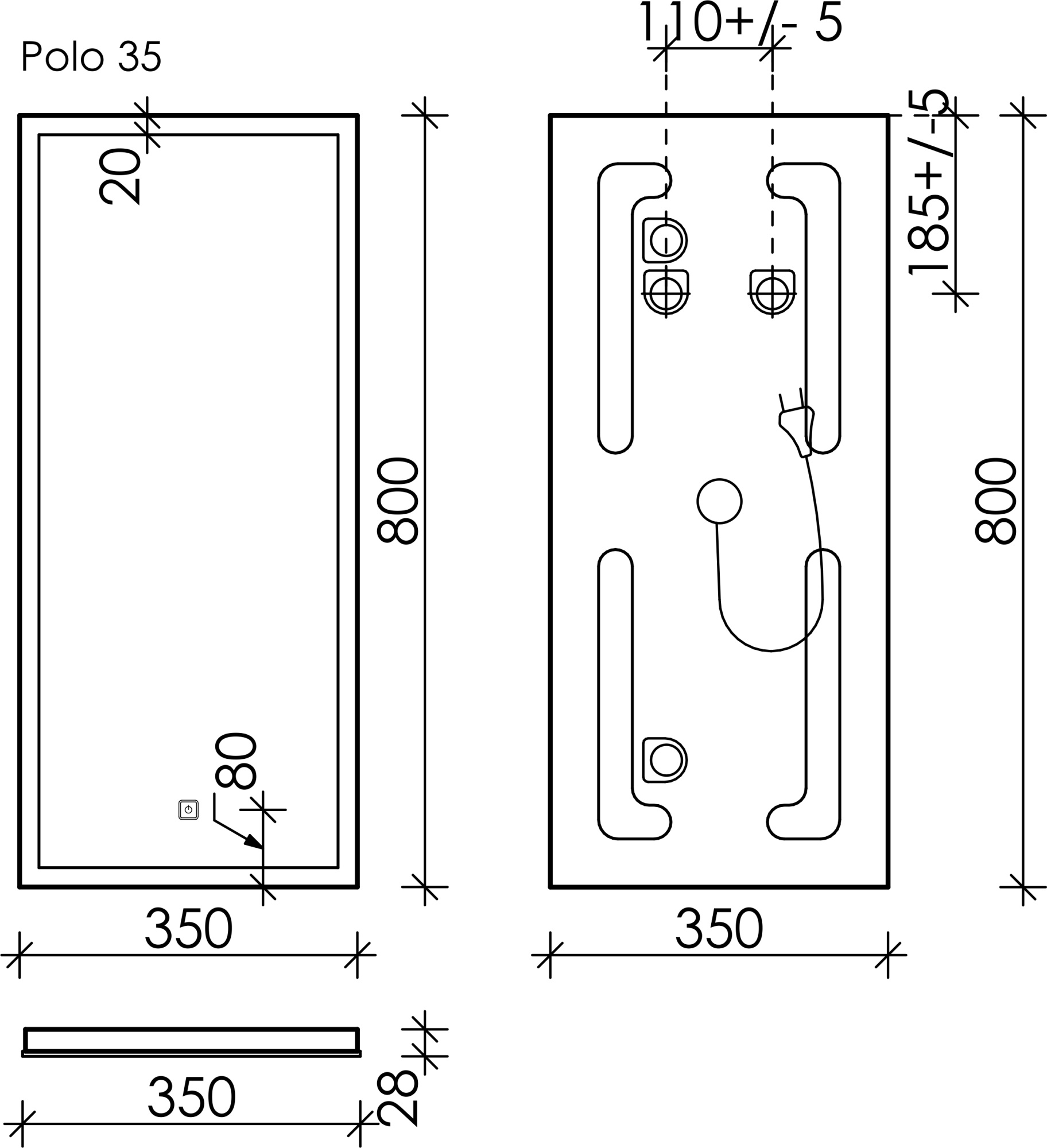 Зеркало Sancos Polo 35х80 PL35