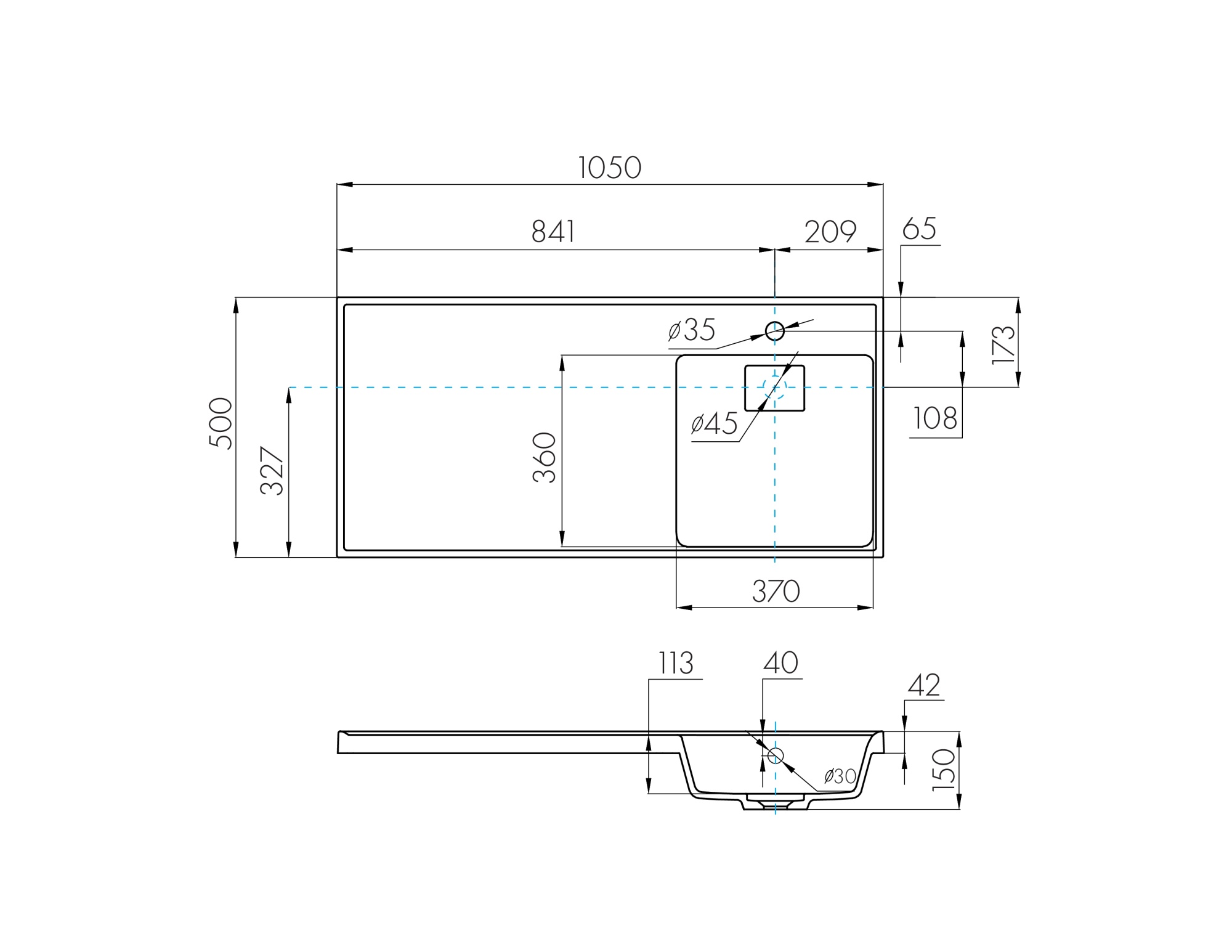 Раковина AQUATON Лондри 1050 графит правая 1A72223KLH21R