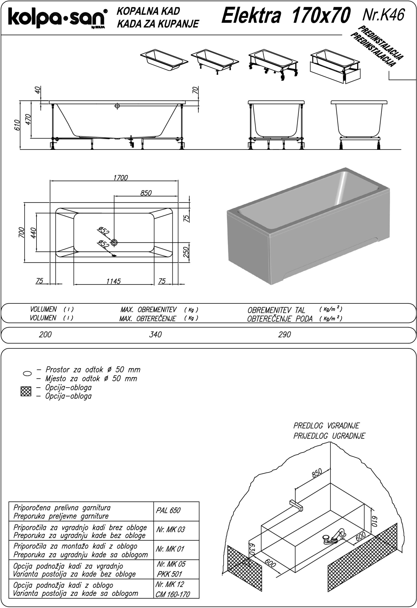 Акриловая ванна Kolpa-San Elektra 170x70 Basis