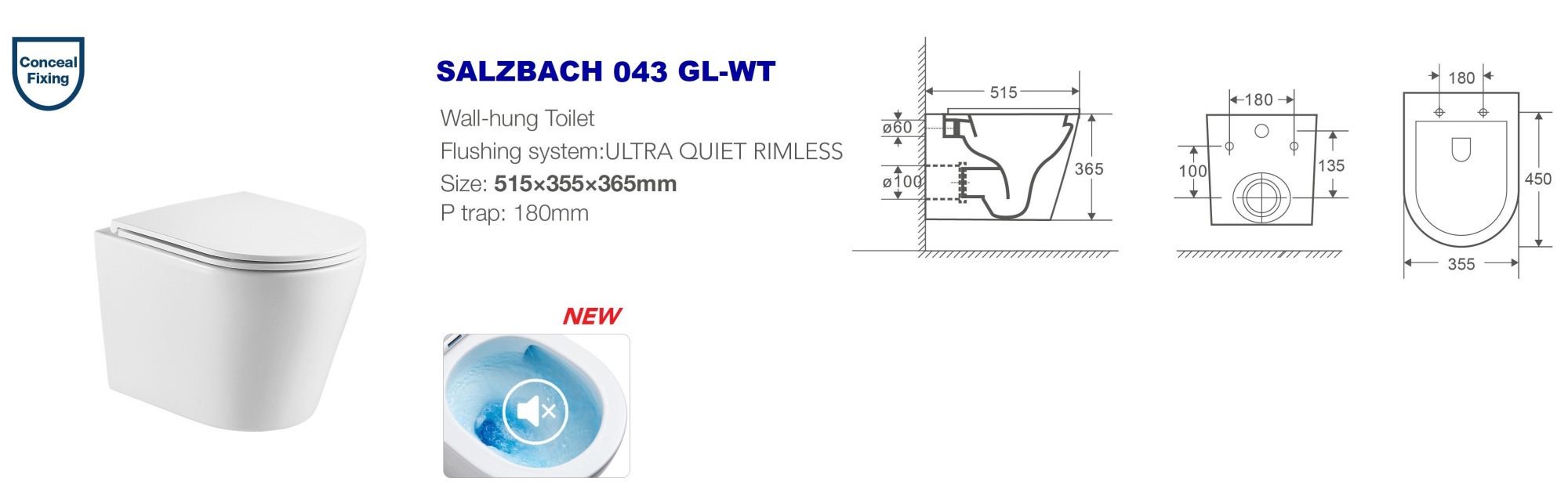 Унитаз подвесной WeltWasser WW Salzbach 043 GL-WT 10000010281