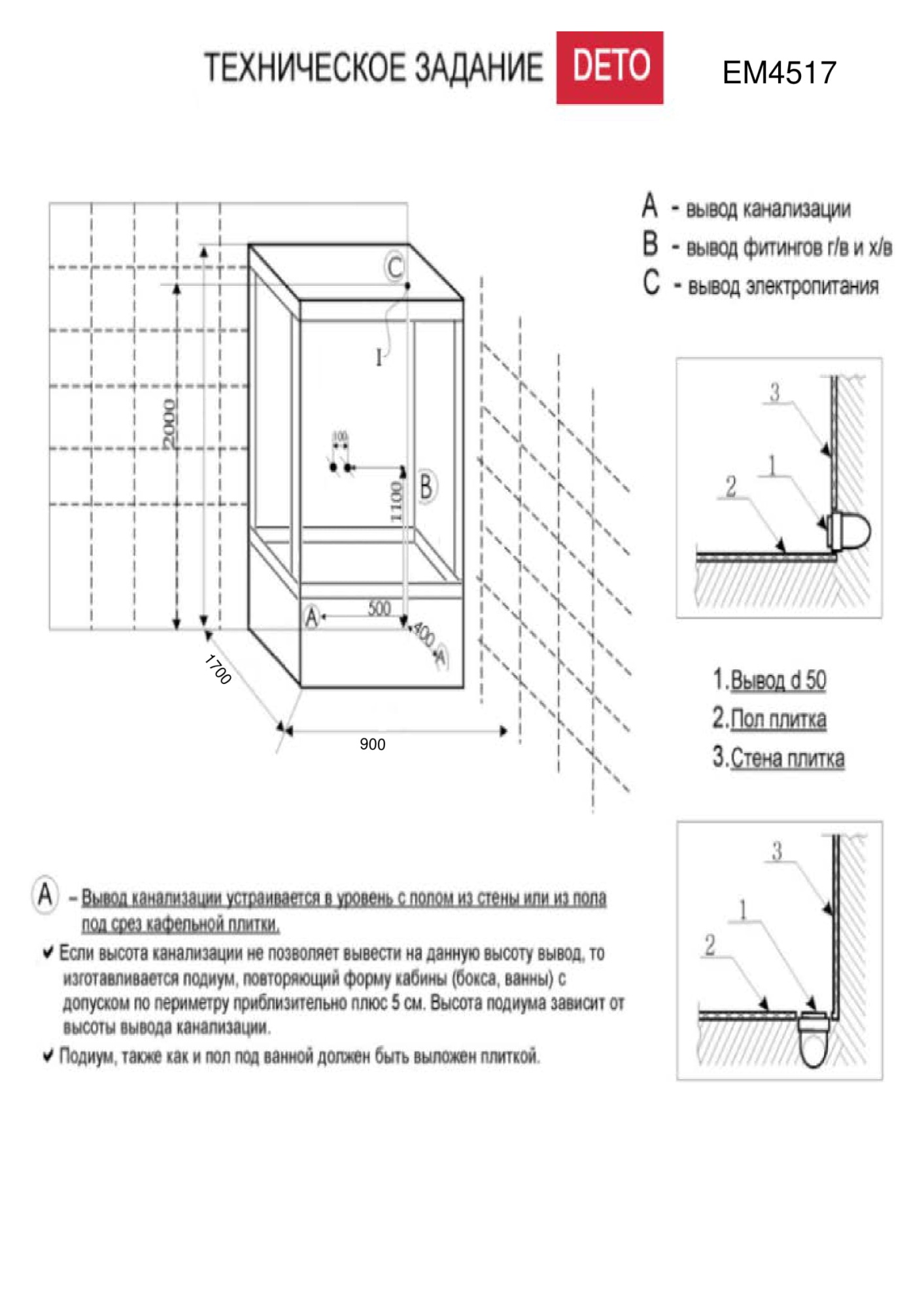 Душевая кабина Deto EM4517 170x85 с электрикой