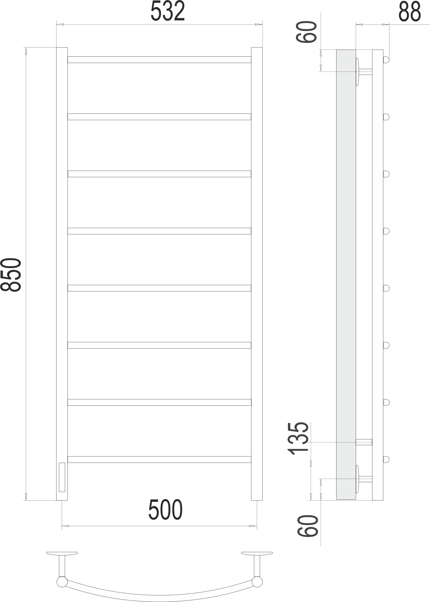 Полотенцесушитель электрический Terminus Standart Классик П8 50x85 слева