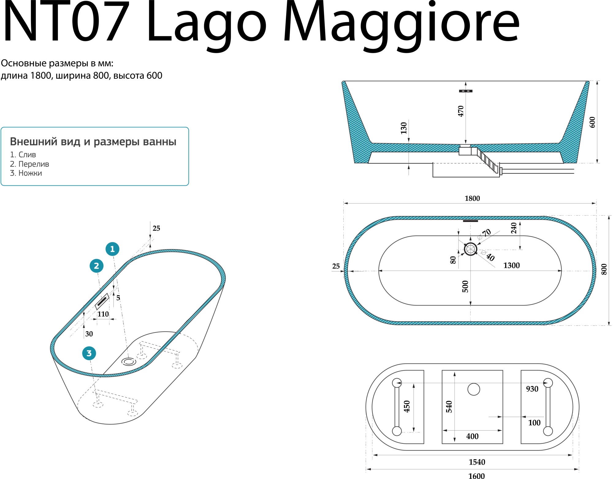 Акриловая ванна NT Bagno Lago Maggiore NT07 180x80