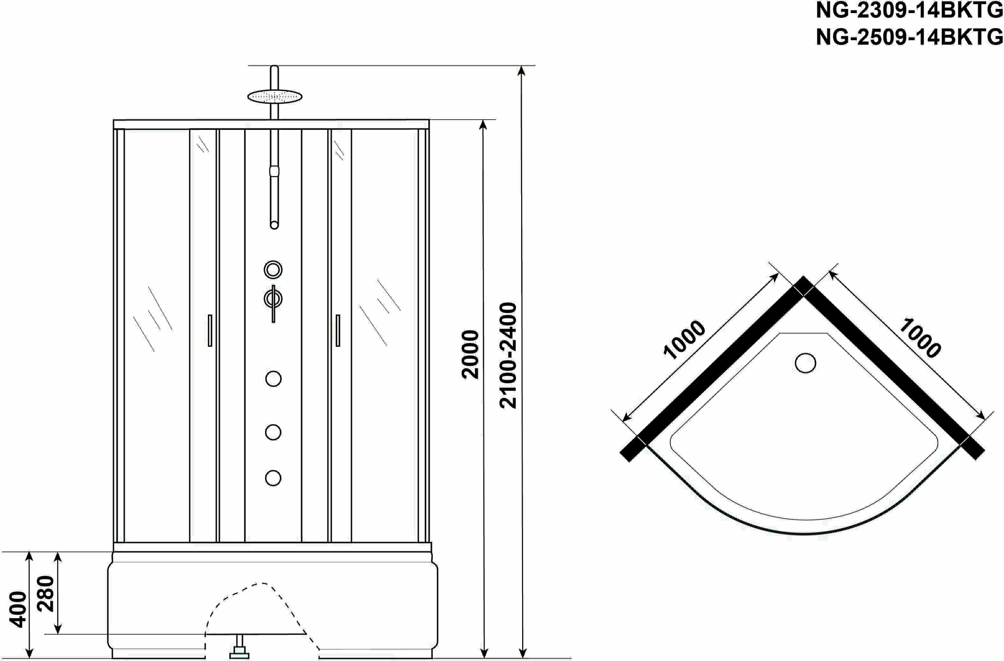 Душевая кабина Niagara Classic NG-2309-14BKTG 100x100