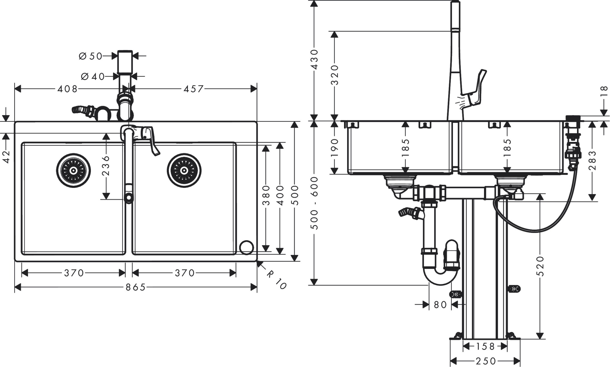 Комплект Hansgrohe Кухонная мойка со смесителем C71-F765-05 