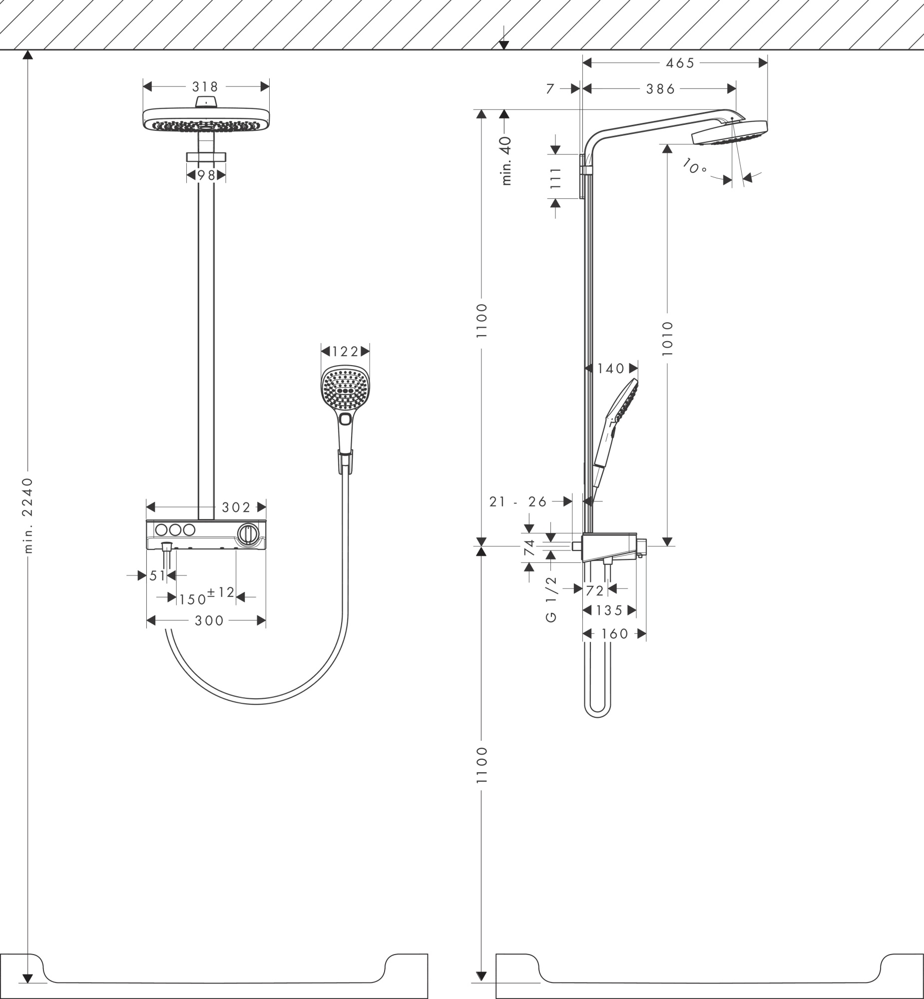 Душевая стойка Hansgrohe Rainmaker Select E 27127000 с термостатом