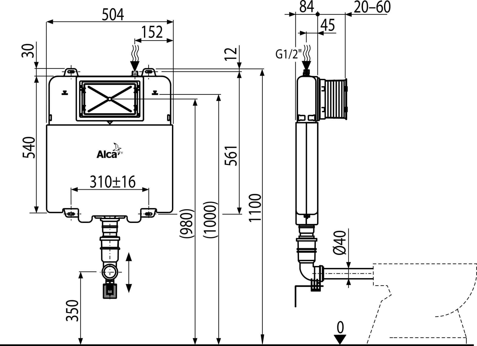 Бачок скрытого монтажа AlcaPlast Basicmodul AM1112