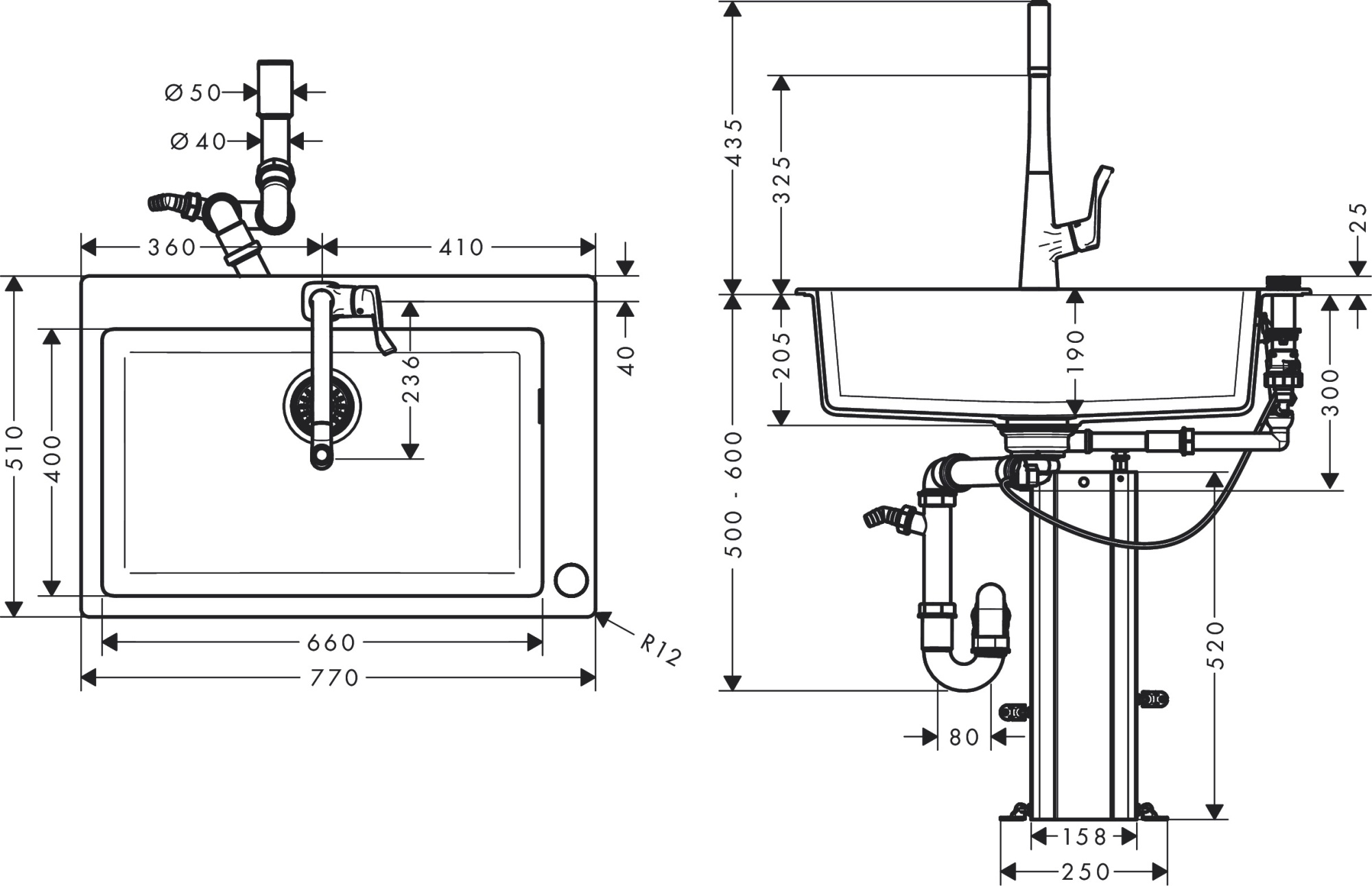 Комплект Hansgrohe Кухонная мойка со смесителем C51-F660-02 