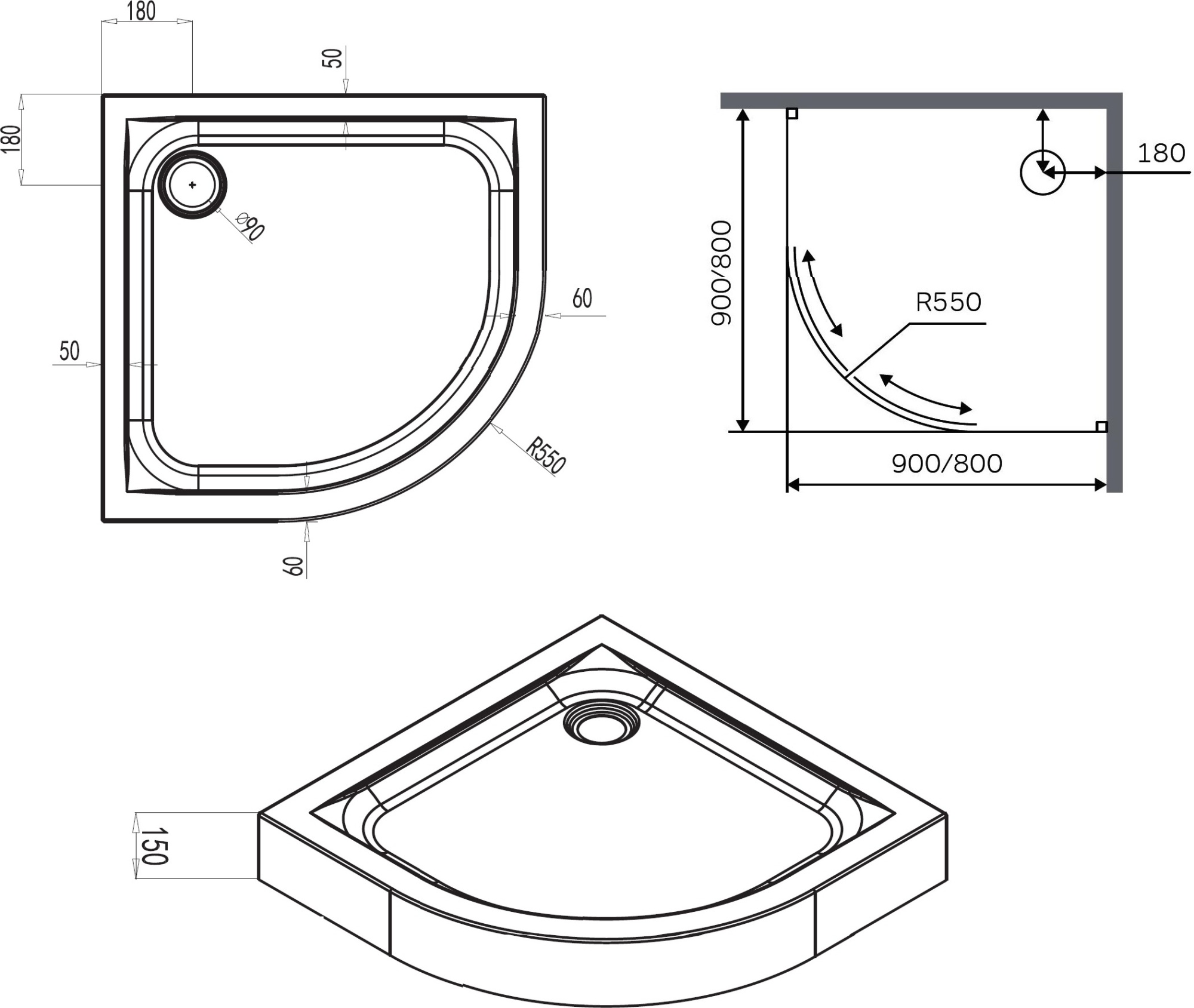 Душевой поддон Am.Pm X-Joy Twin Slide 90x90