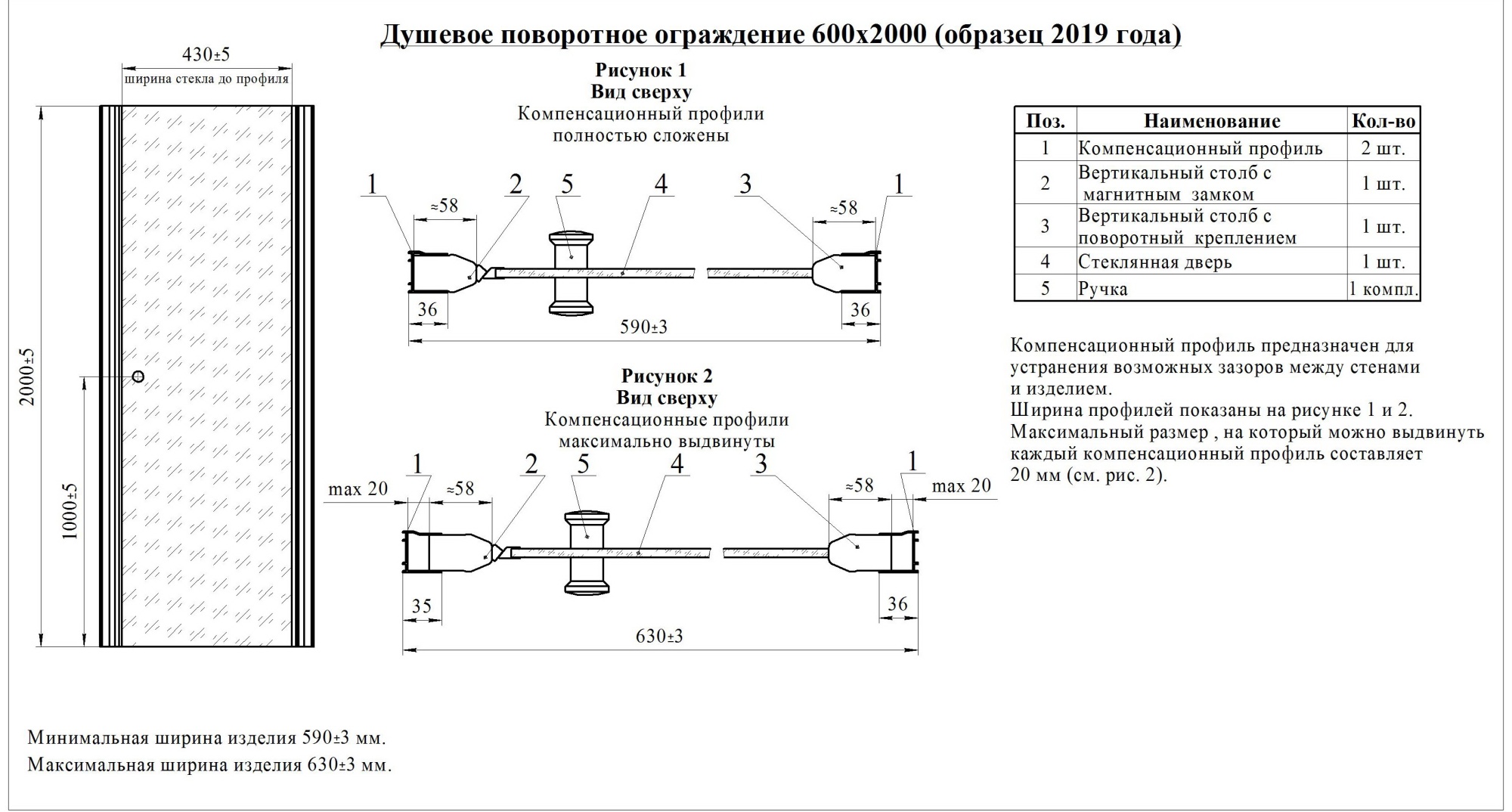 Душевая дверь Радомир 60x200 матовая