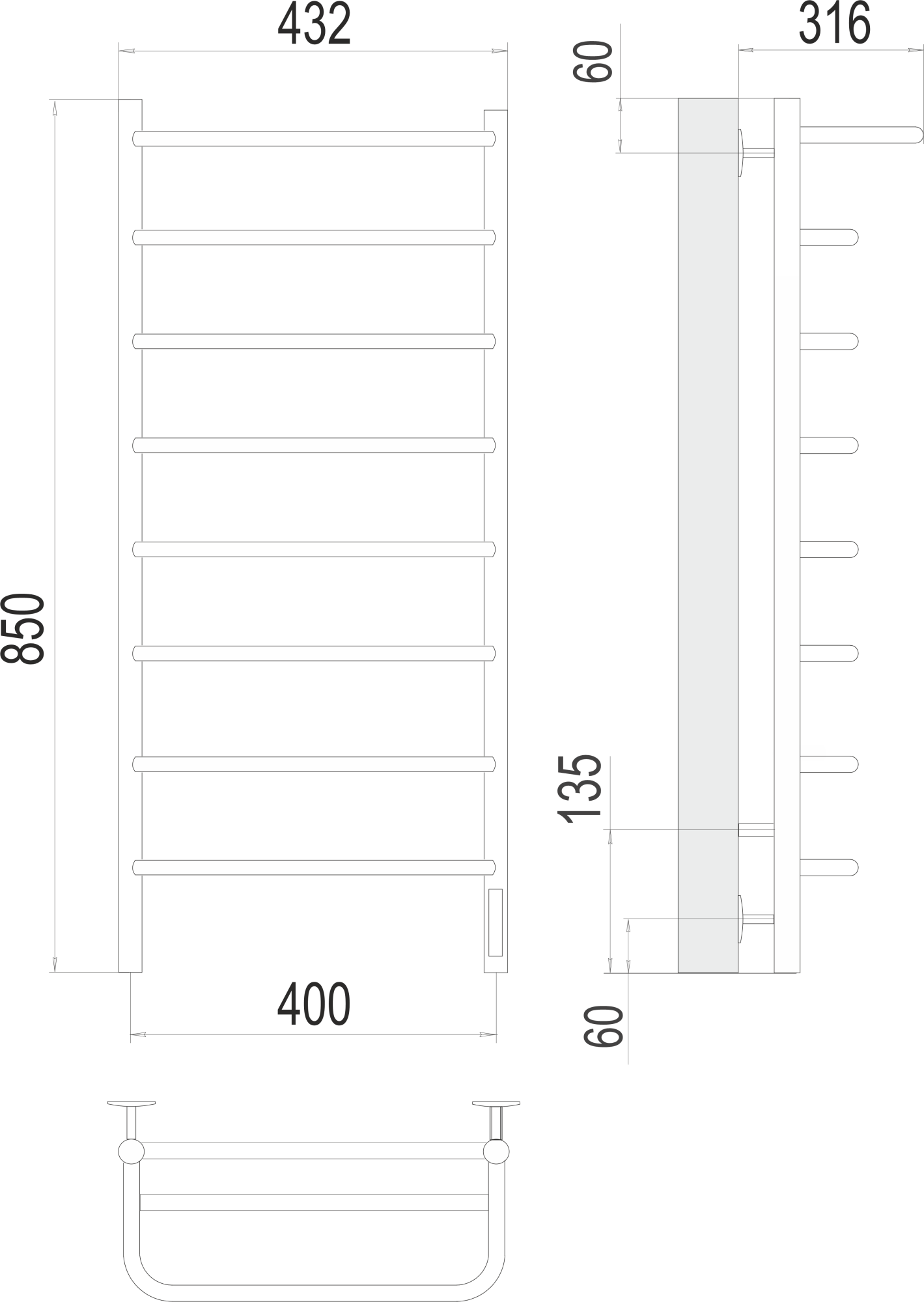 Полотенцесушитель электрический Terminus Standart Полка П8 40x85