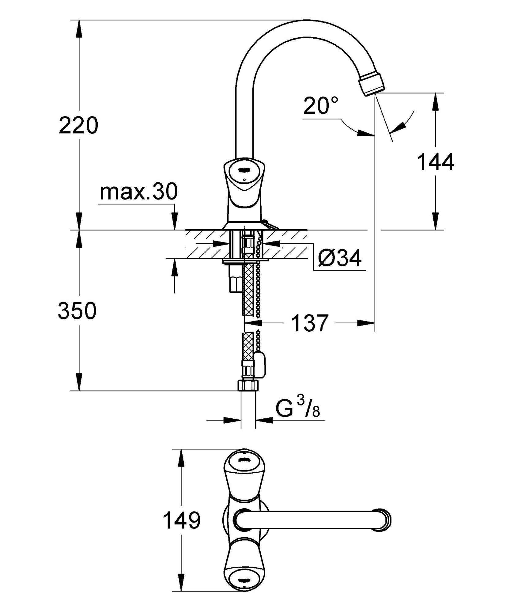 Смеситель Grohe Costa S 21338001 для раковины