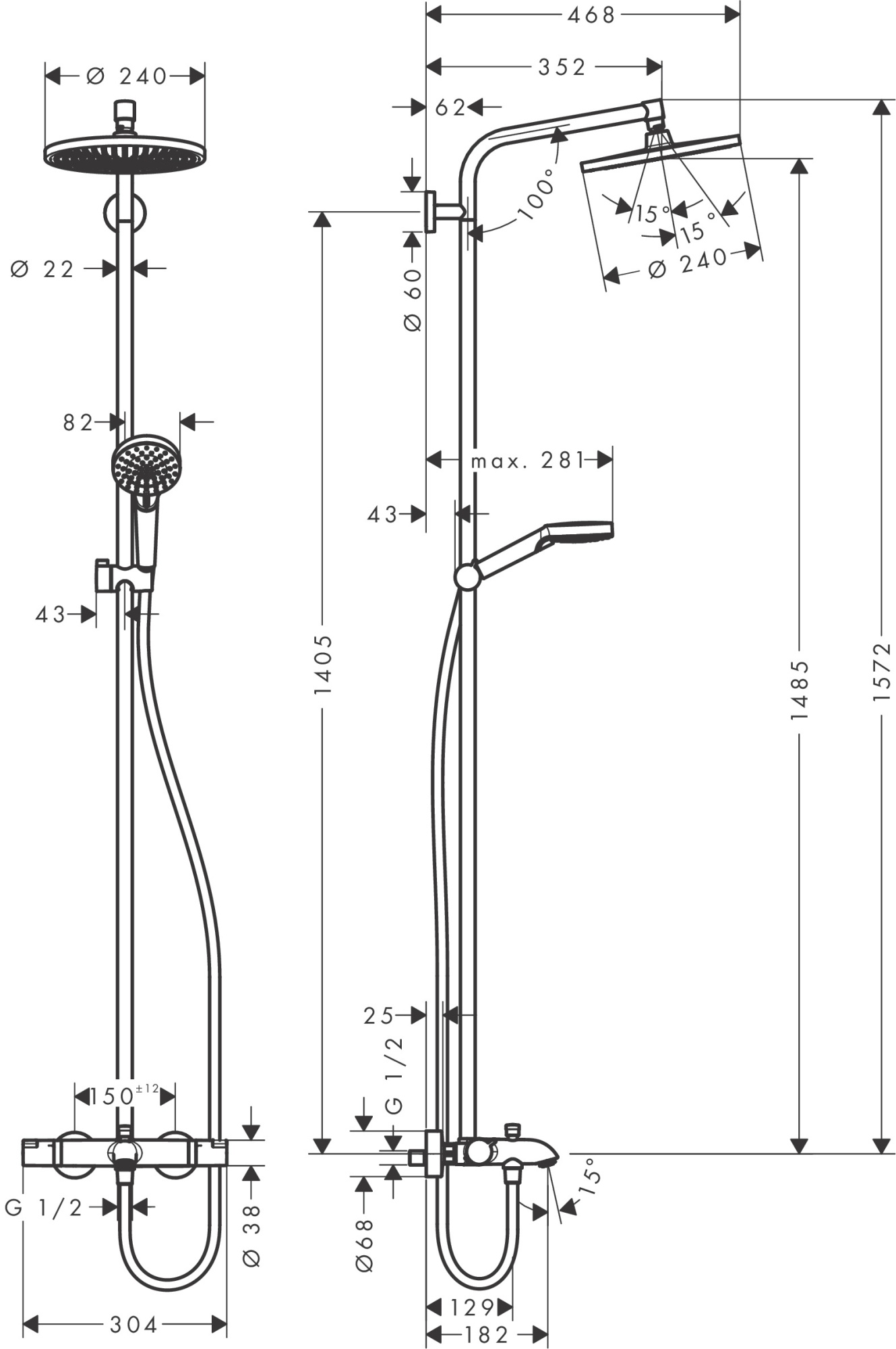Душевая стойка Hansgrohe Crometta S 27320000 с термостатом