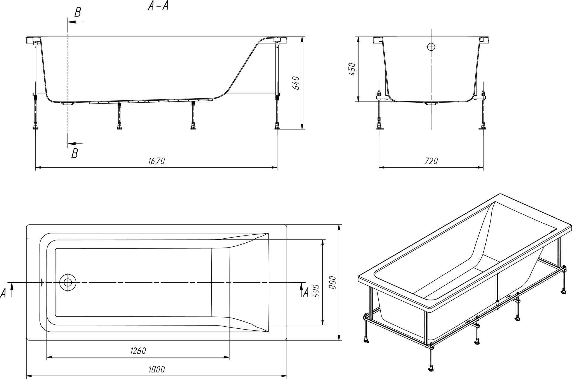 Акриловая ванна Roca Easy 180x80