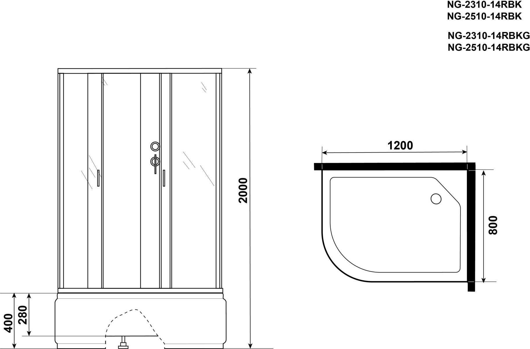 Душевая кабина Niagara Classic NG-2510-14RBKG 120x80