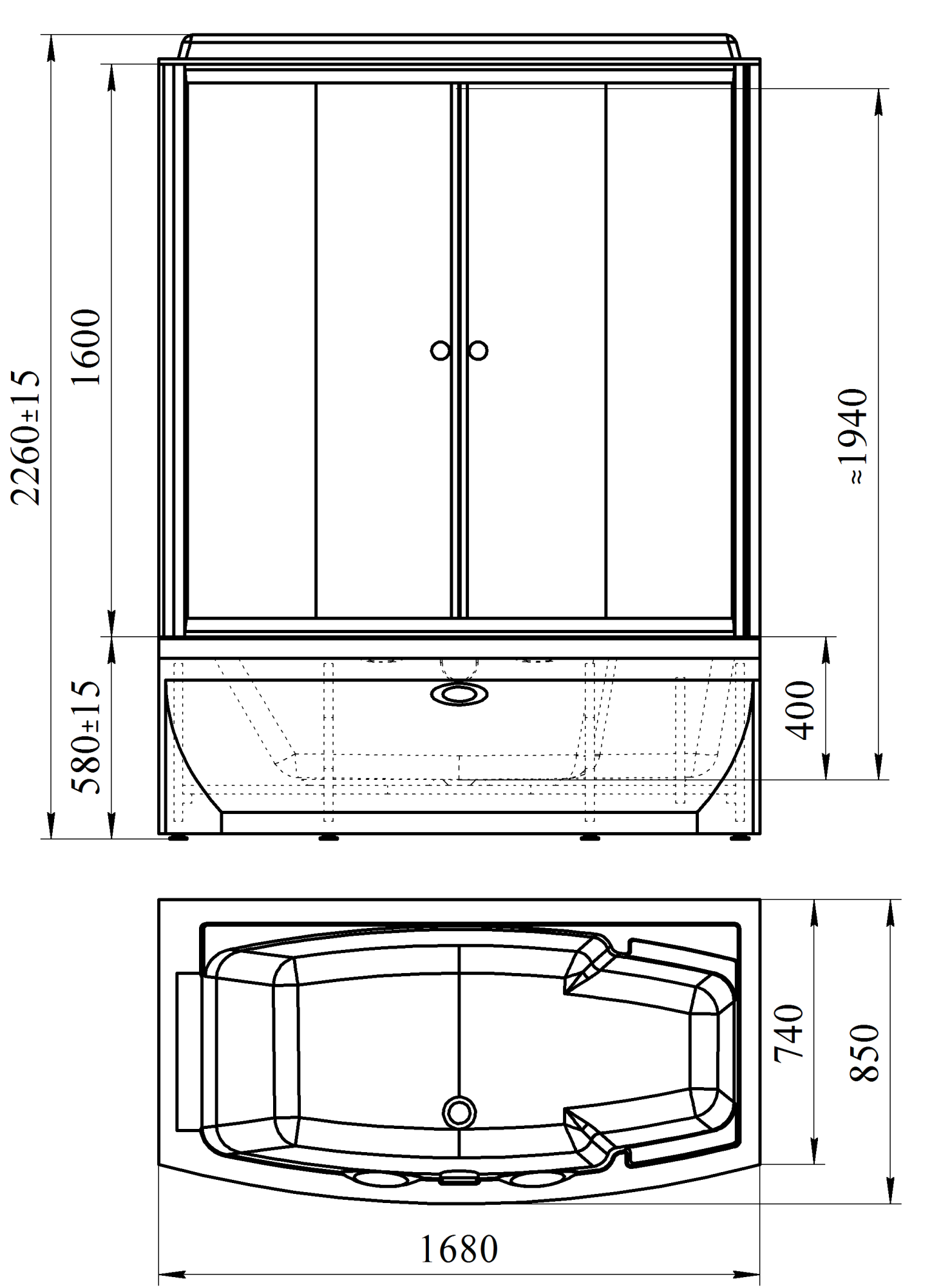 Душевая кабина Радомир Элис-1 168x85 R прозрачная