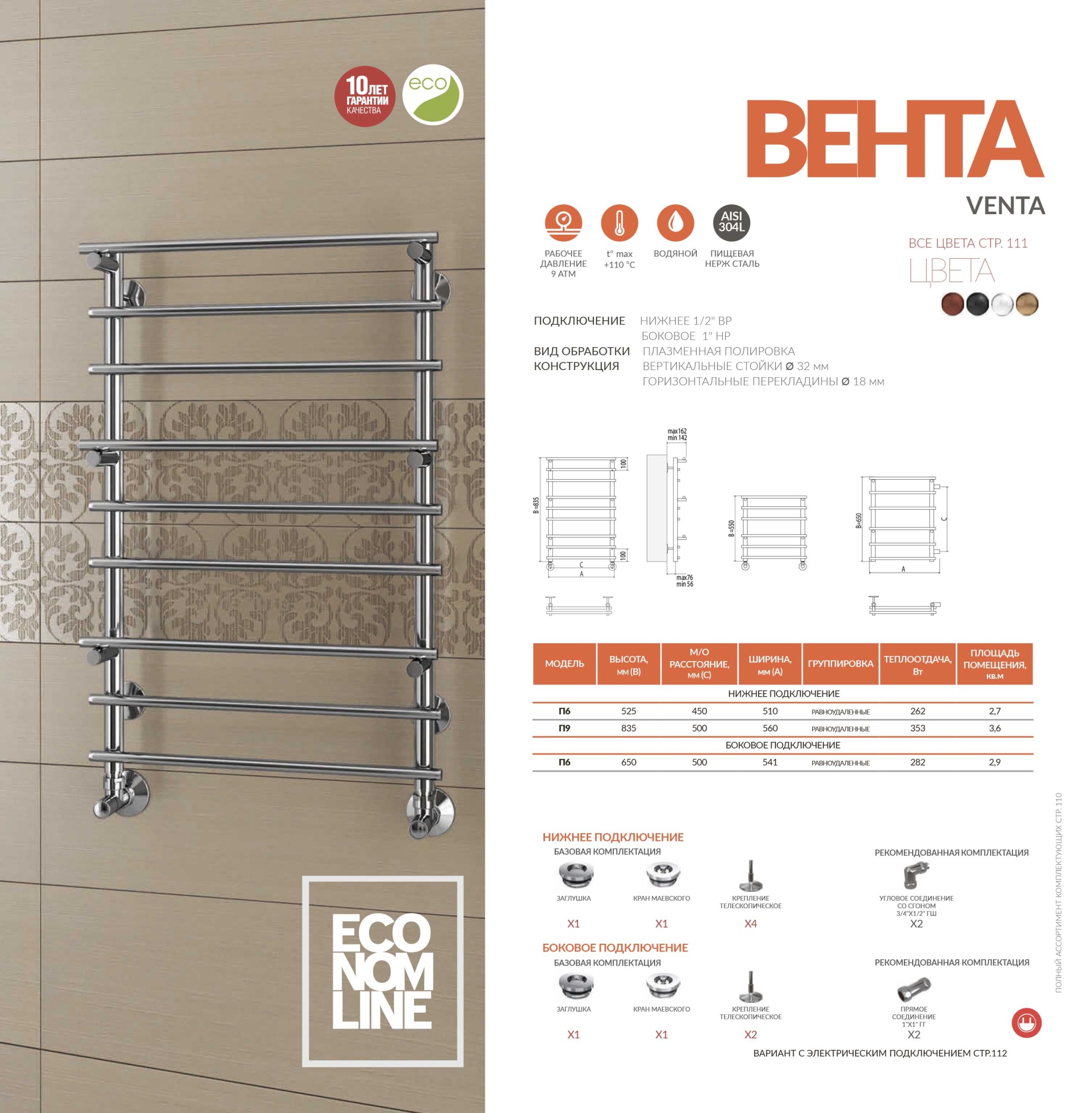 Полотенцесушитель водяной Terminus Eco Вента П6 45x53