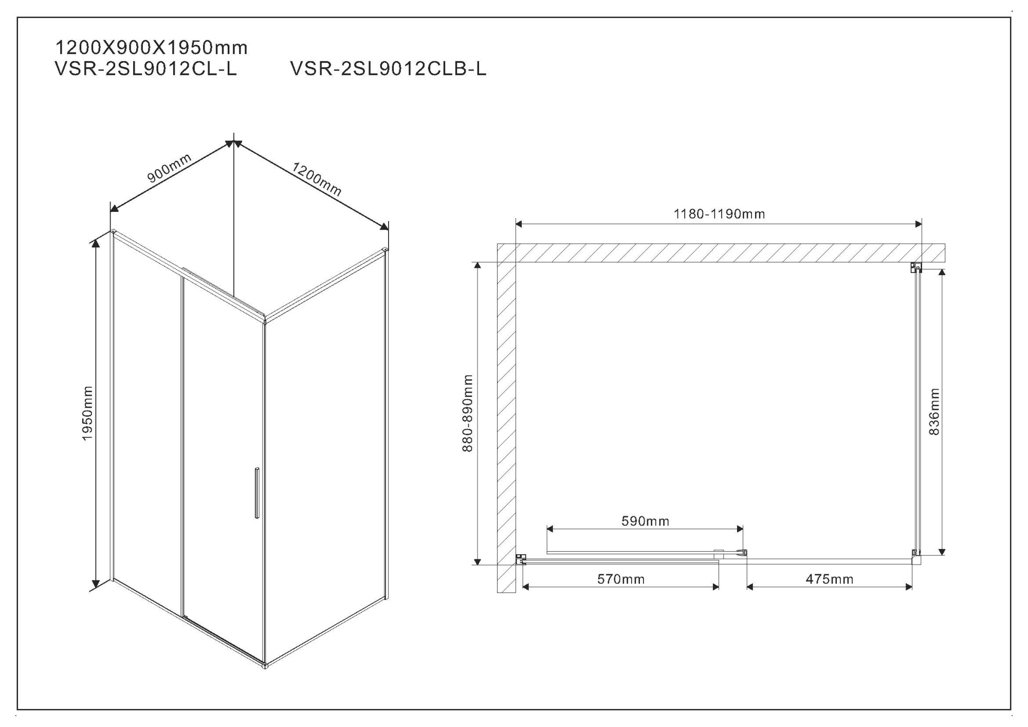 Душевой уголок Vincea Slim VSR-2SL 120x90 CLB-L